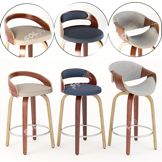 Modern Swivel Stools Set - 3 Designs 3D model image 8