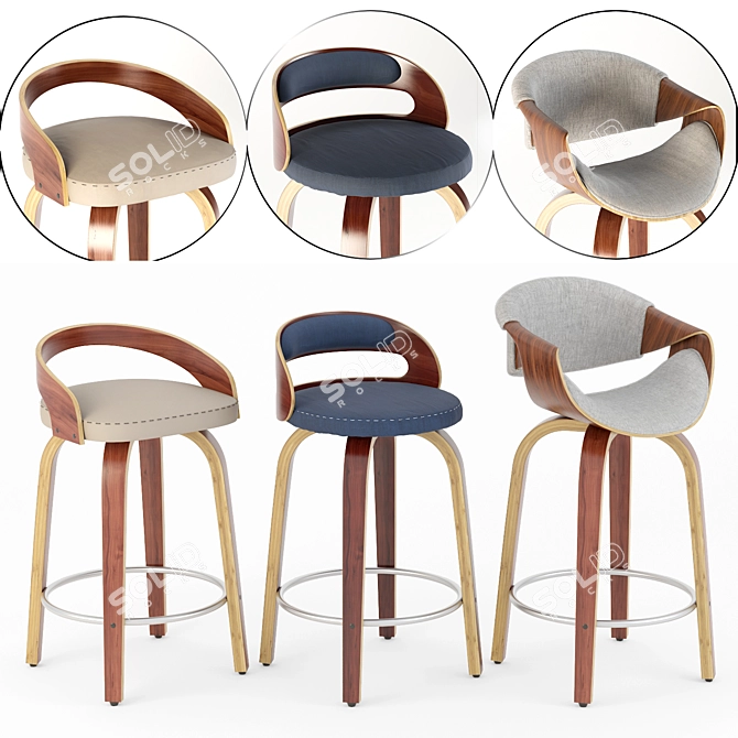 Modern Swivel Stools Set - 3 Designs 3D model image 10