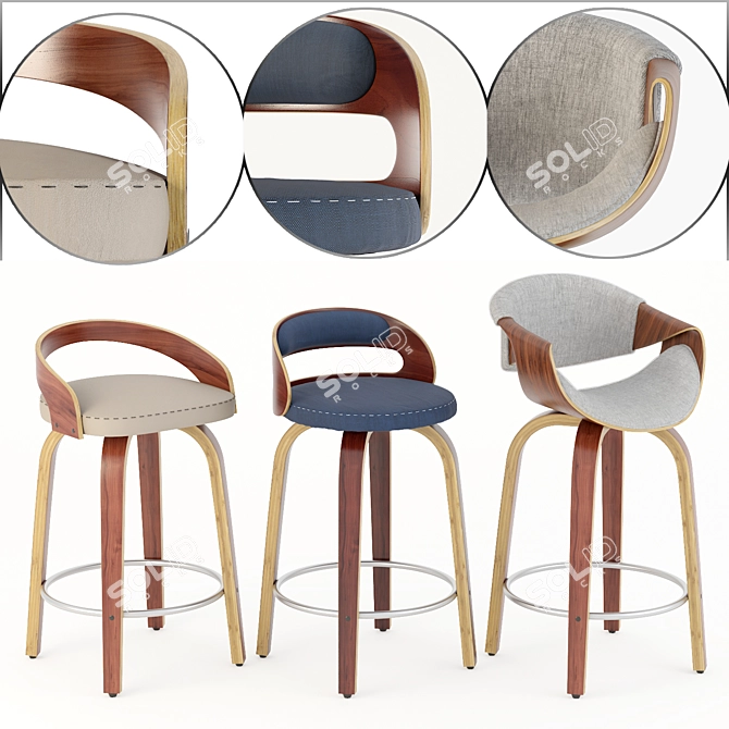 Modern Swivel Stools Set - 3 Designs 3D model image 12