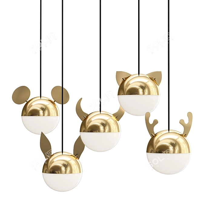 Golden Horned Pendant Light 3D model image 1