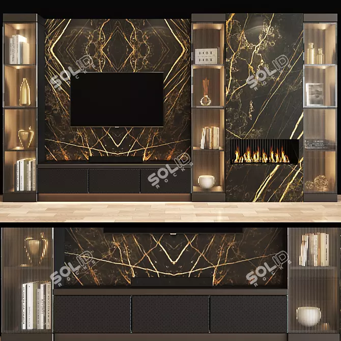 Sleek Modern TV Wall Unit 3D model image 1