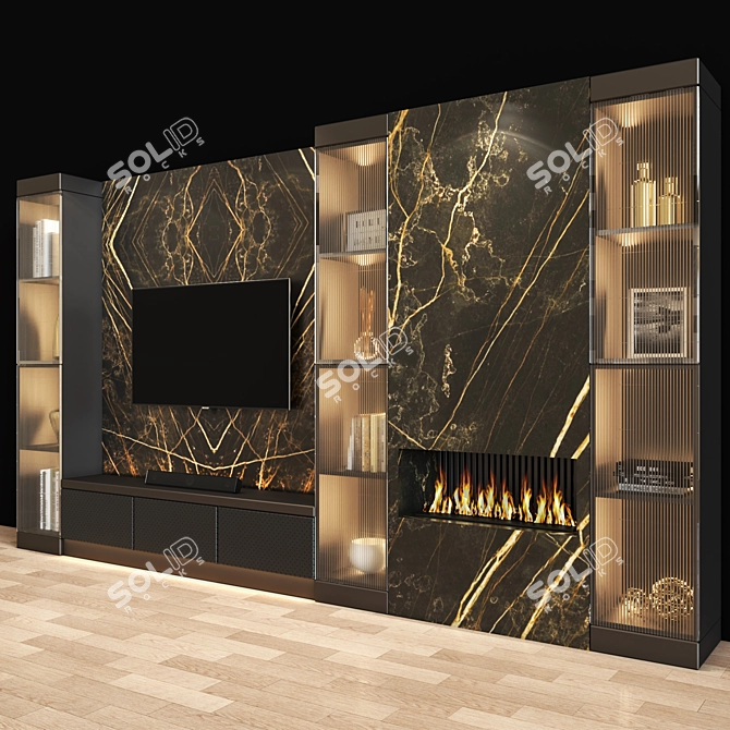 Sleek Modern TV Wall Unit 3D model image 2