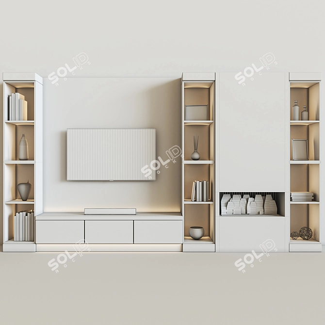 Sleek Modern TV Wall Unit 3D model image 3