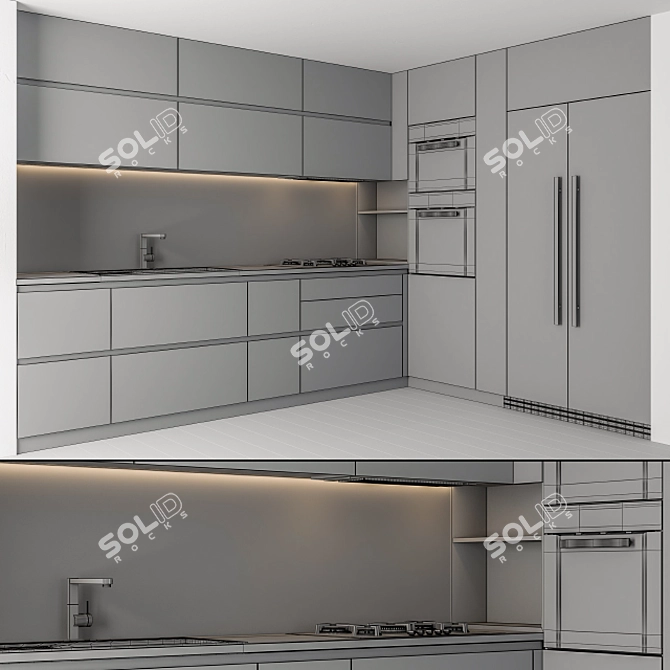 Sleek Black & Wood 28: Modern Kitchen 3D model image 3