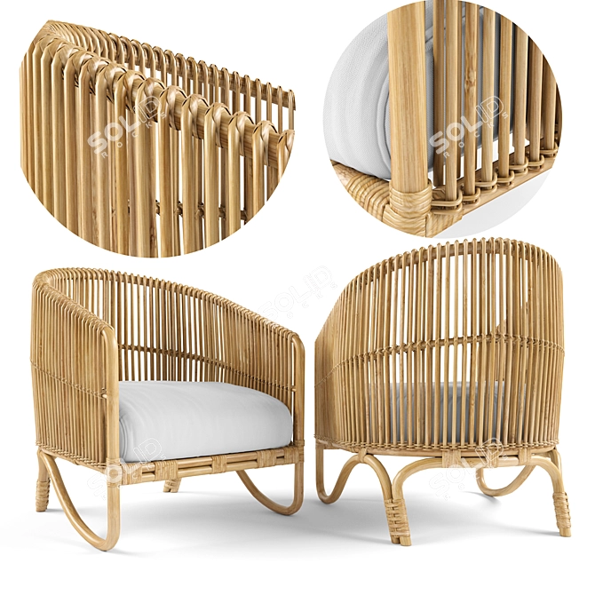 Tara Rattan Lounge Chair: Exquisite Comfort & Natural Appeal 3D model image 1