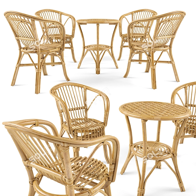 Realistic Garden Rattan Furniture Set 3D model image 1