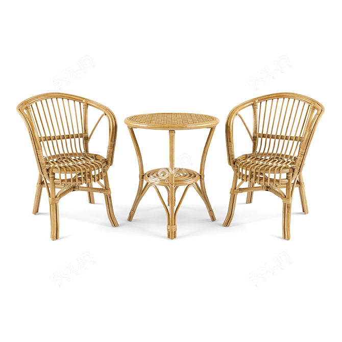 Realistic Garden Rattan Furniture Set 3D model image 2