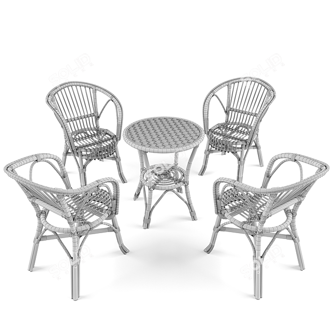 Realistic Garden Rattan Furniture Set 3D model image 3