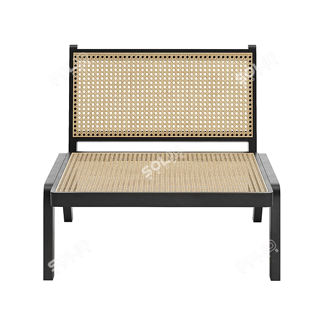 Walnut Rattan Low Lounge Chair: Premium Solid Wood Design 3D model image 2