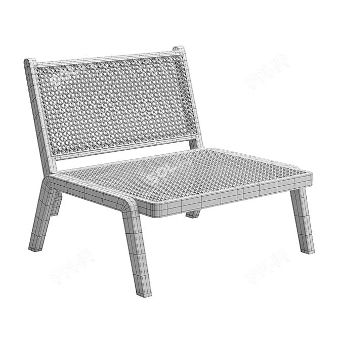 Walnut Rattan Low Lounge Chair: Premium Solid Wood Design 3D model image 3