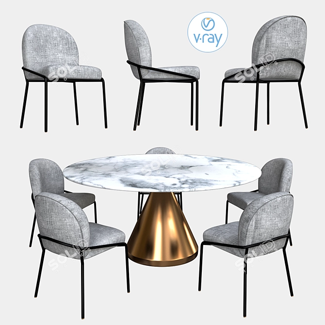 Elegant Silhouette Pedestal Dining Table 3D model image 2