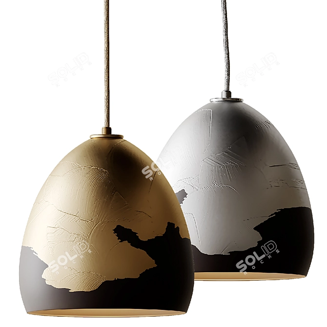 Black & Silver Ombre Pendant: Sleek Porcelain Lighting 3D model image 5
