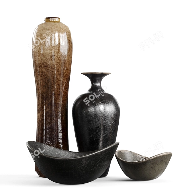 Artisan Hand-Painted Ceramic Vases 3D model image 3