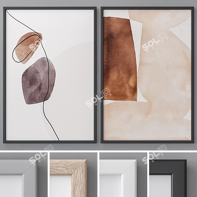 Modern Abstract Paintings Set 3D model image 1