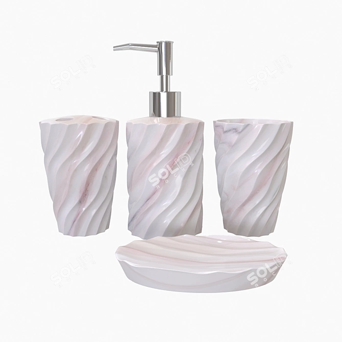 Elegant 4-Piece Pink Bathroom Set 3D model image 1