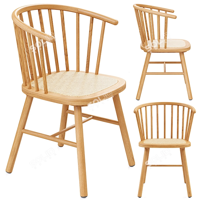 Zara Home Ash Wood Rattan Chair 3D model image 1