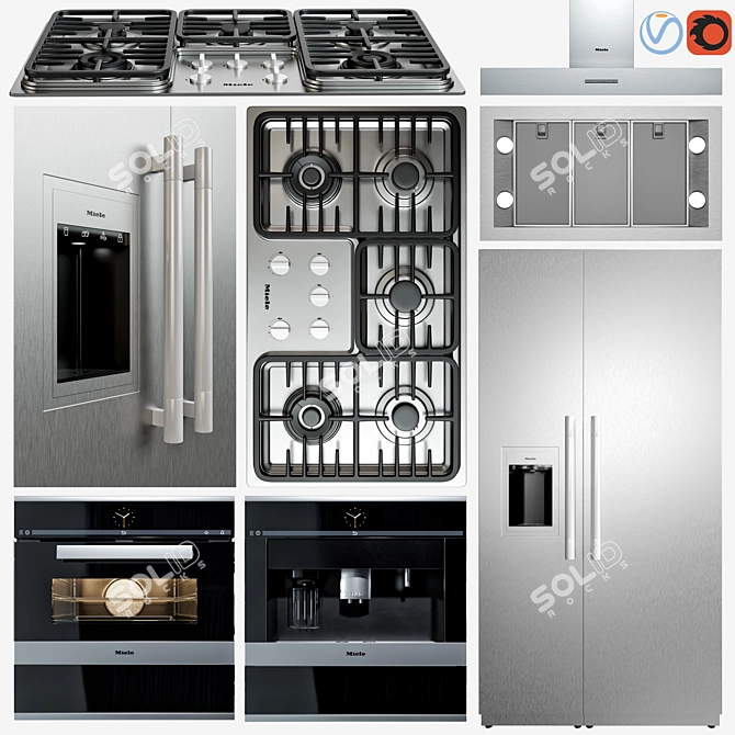 Miele Appliance Set: Refrigerator, Gas Cooktop, Hood, Oven & Coffeemaker 3D model image 1