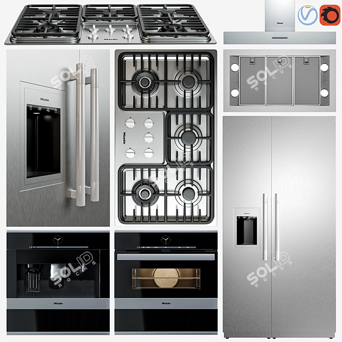 Miele Appliance Set: Refrigerator, Gas Cooktop, Hood, Oven & Coffeemaker 3D model image 5