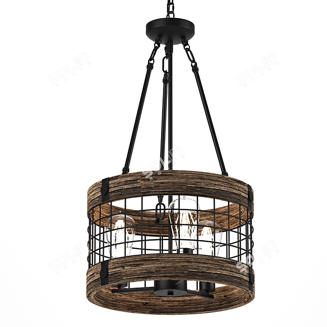 Rustic Wood Chandelier | Vintage-inspired Lighting 3D model image 1