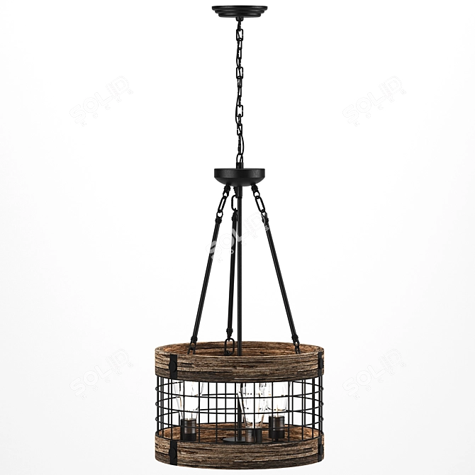 Rustic Wood Chandelier | Vintage-inspired Lighting 3D model image 2