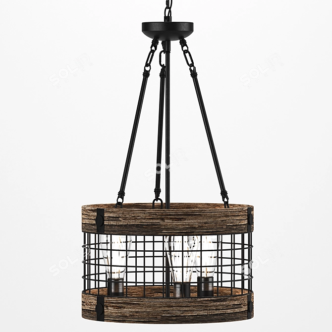 Rustic Wood Chandelier | Vintage-inspired Lighting 3D model image 3