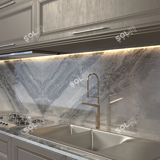 Elegant Brown Kitchen Design 3D model image 2