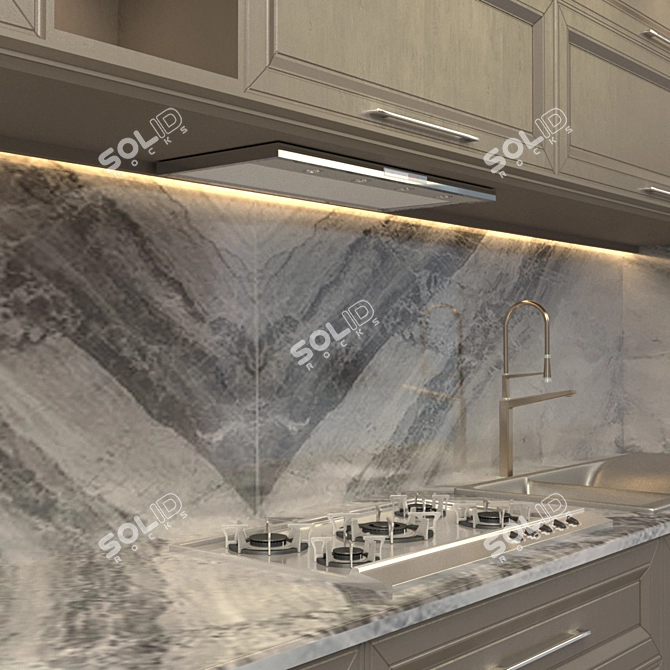 Elegant Brown Kitchen Design 3D model image 4