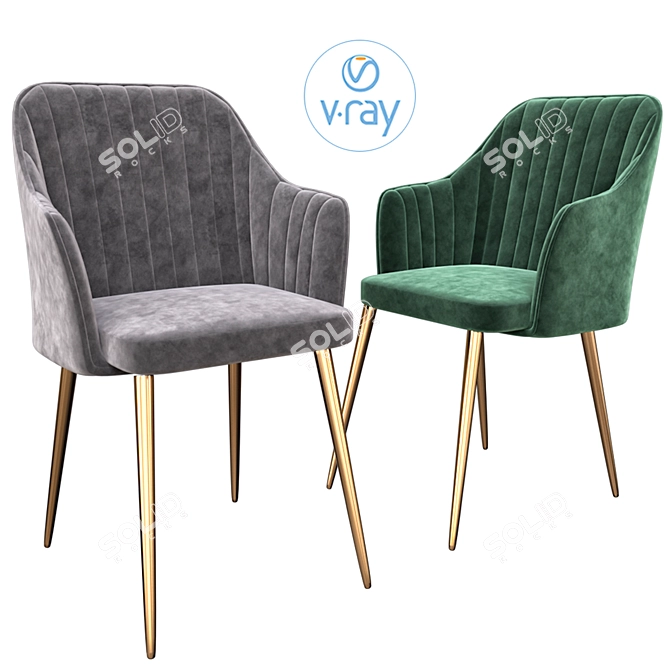 Brooklyn Chair: Stylish, Dark Grey Fabric, Gold Legs 3D model image 1