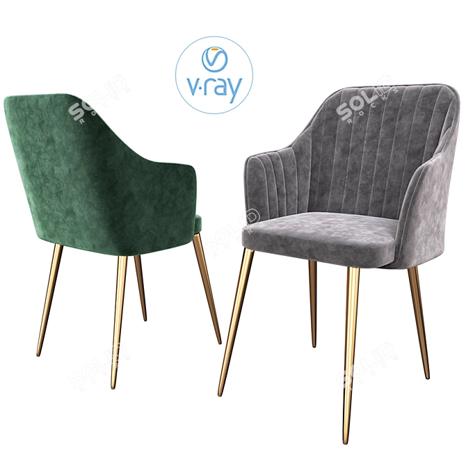 Brooklyn Chair: Stylish, Dark Grey Fabric, Gold Legs 3D model image 2