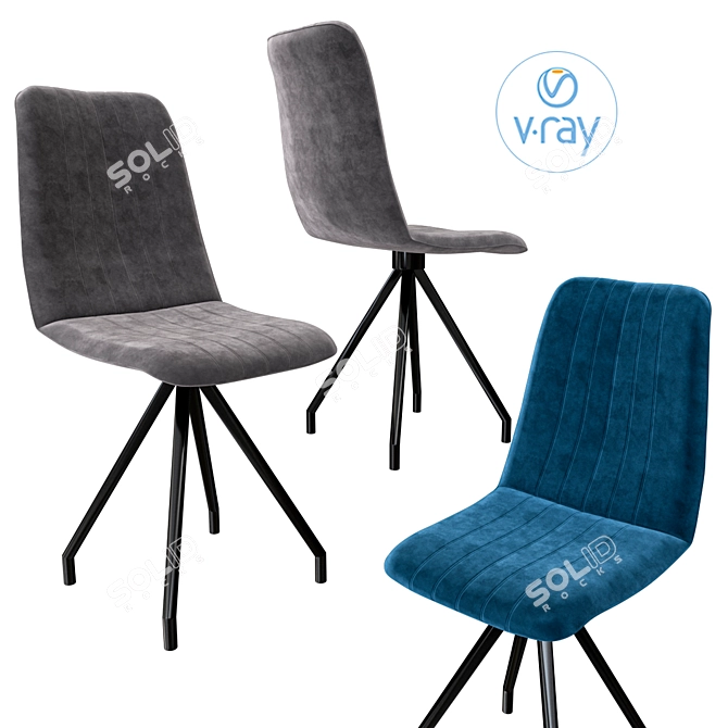 Elegant Gray Velvet Leipzig Chair 3D model image 4