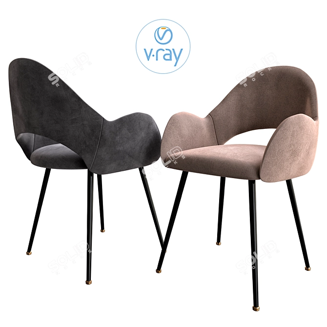 Elegant Tiffany Chair: Gray Velvet, Black Legs 3D model image 2