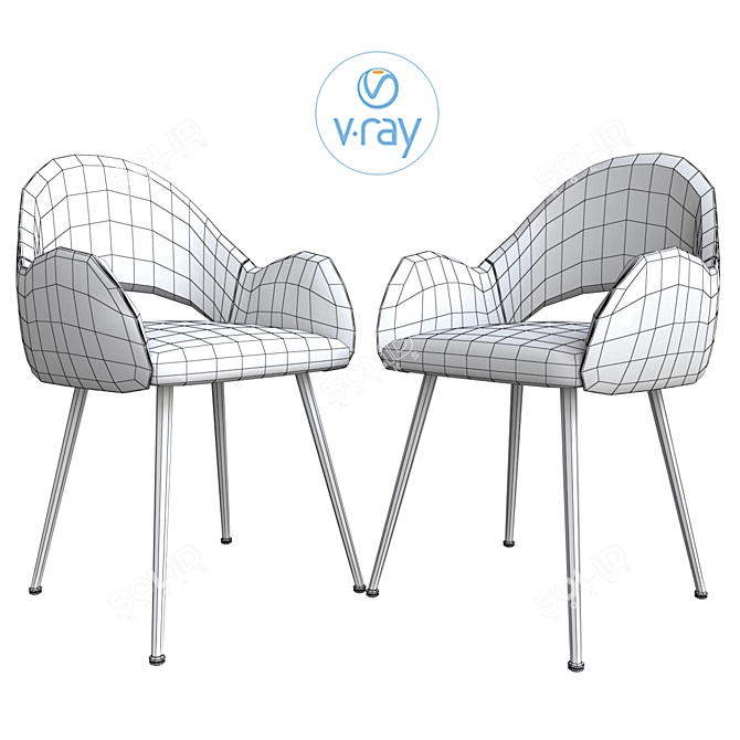 Elegant Tiffany Chair: Gray Velvet, Black Legs 3D model image 3