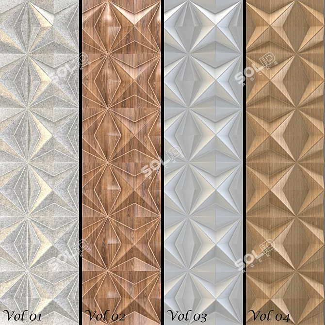 Elegant 3D Wall Panel: Stone, Wood, Plaster 3D model image 1
