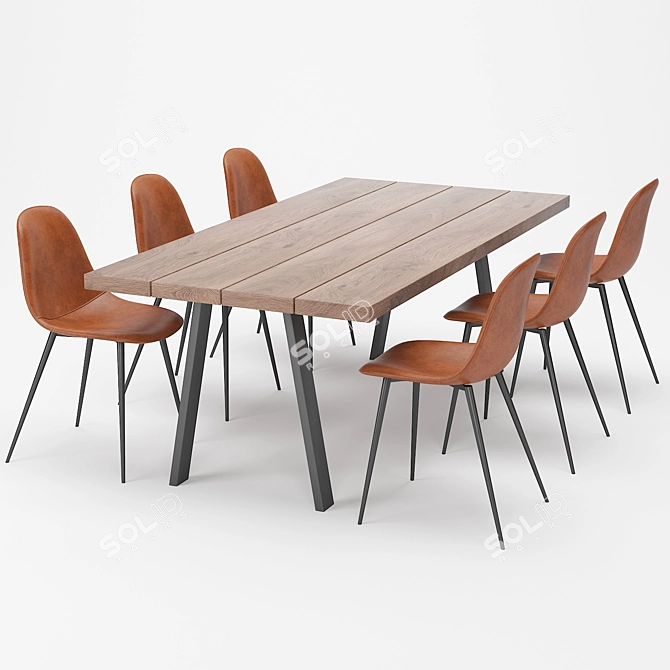 Modern Dining Set: Table and Chairs 3D model image 1
