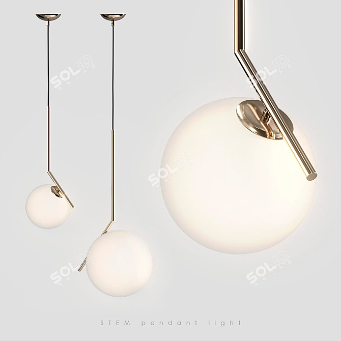 Gilded Stem Pendant Lamp 3D model image 1