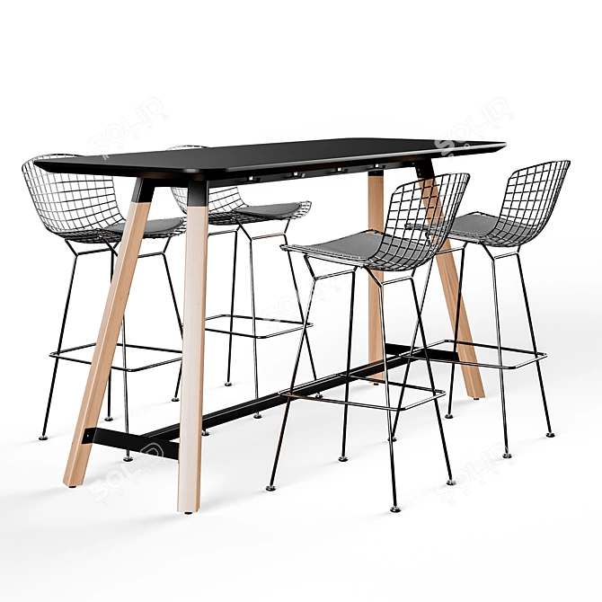 Modern Barstool and Tall Table Set 3D model image 1