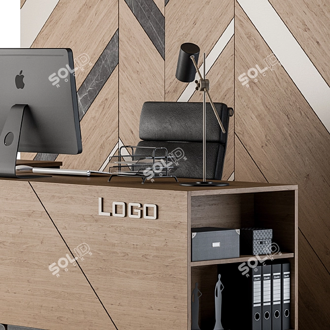 Sleek Reception Set: Desk & Wall Art 3D model image 2