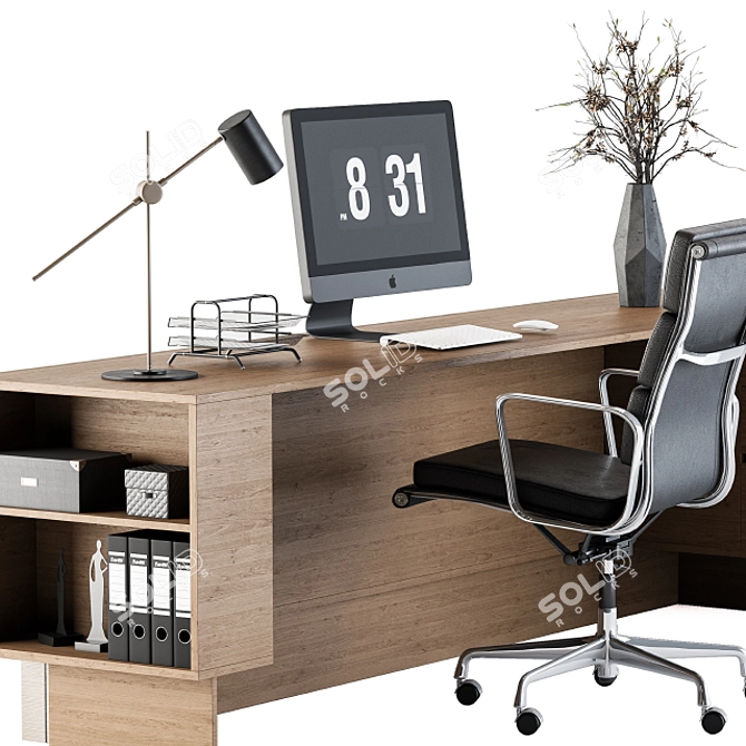Sleek Reception Set: Desk & Wall Art 3D model image 4