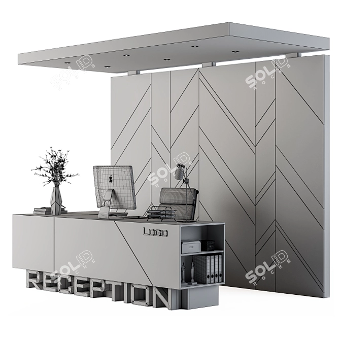Sleek Reception Set: Desk & Wall Art 3D model image 5