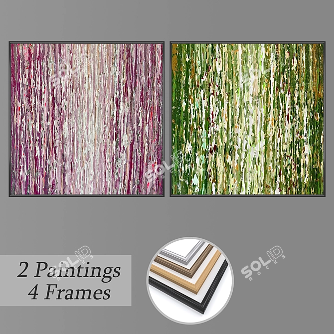 Elegant Wall Paintings Set 3D model image 1