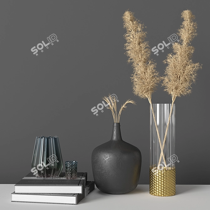 Ethereal Pampas Grass Decor Set 3D model image 1