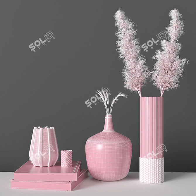 Ethereal Pampas Grass Decor Set 3D model image 2