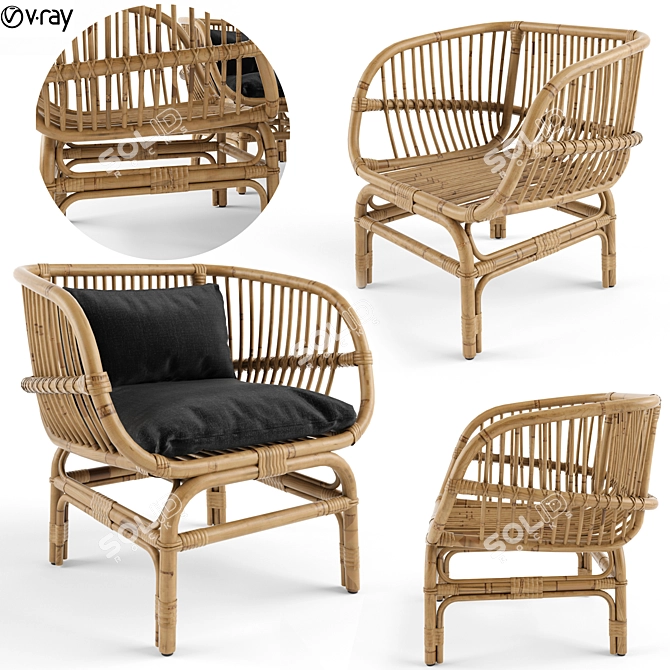 Natural Rattan Lounge Chair & Coffee Table Set 3D model image 2