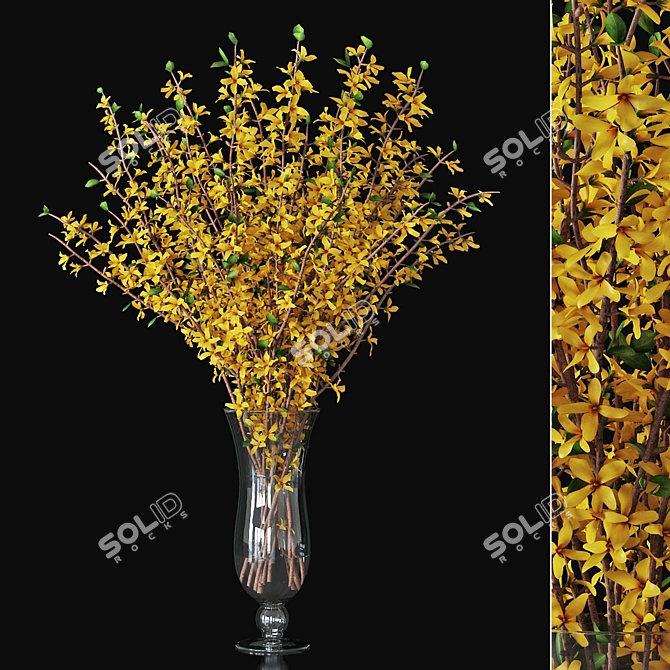 Elegant Forsythia Branch in Vase 3D model image 1