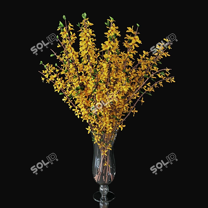 Elegant Forsythia Branch in Vase 3D model image 2