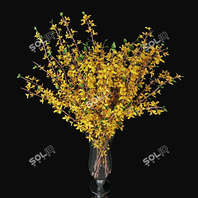 Elegant Forsythia Branch in Vase 3D model image 3