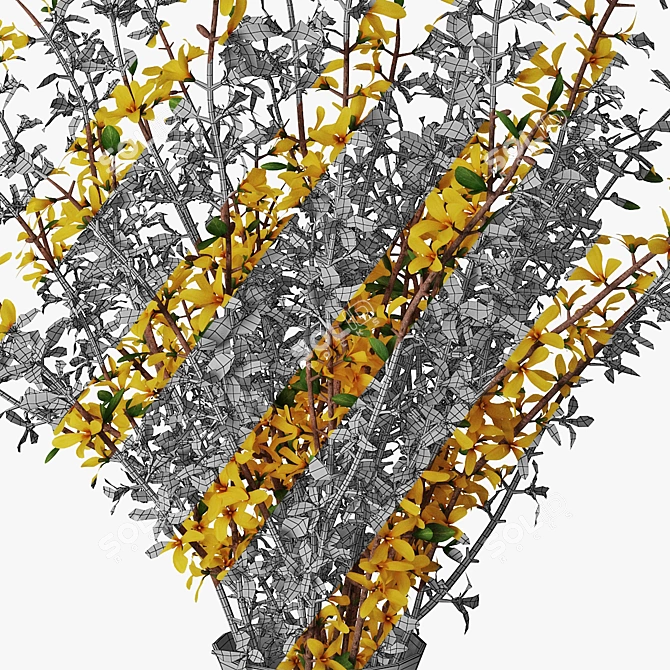 Elegant Forsythia Branch in Vase 3D model image 5