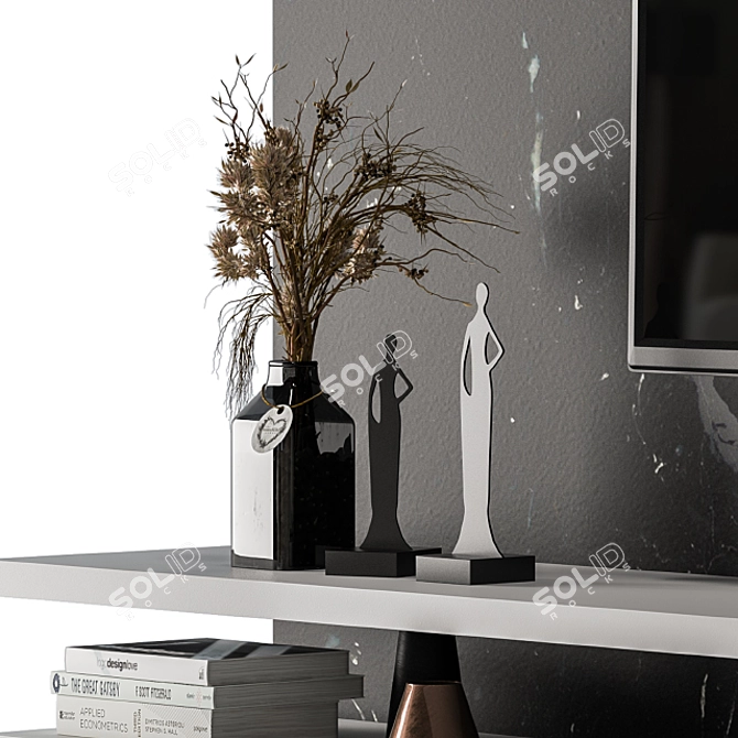 Elegant Gray & Black Marble TV Wall 3D model image 3