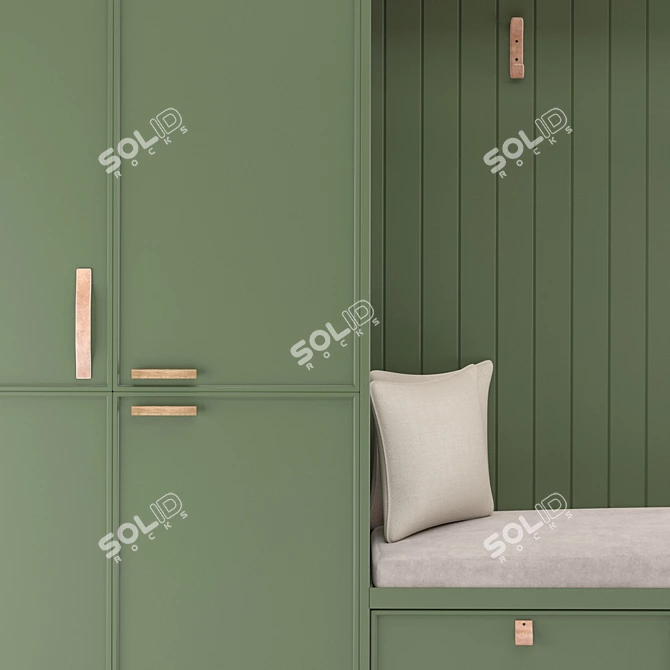 Wooden Bench Storage Cabinet 3D model image 6