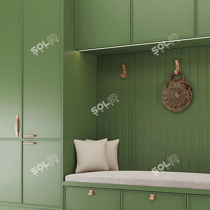 Wooden Bench Storage Cabinet 3D model image 4